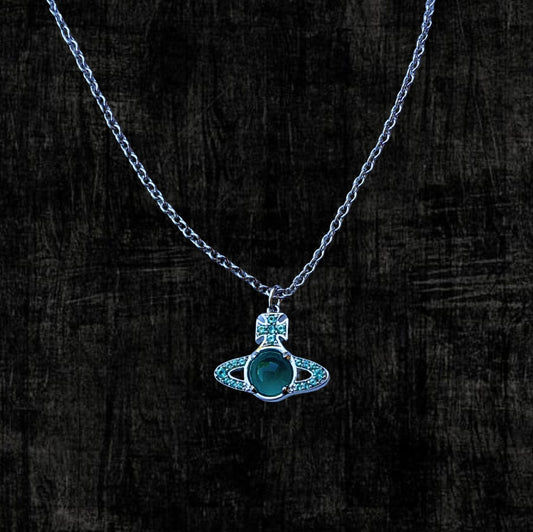 VW Mini Orb Silver Necklace Green