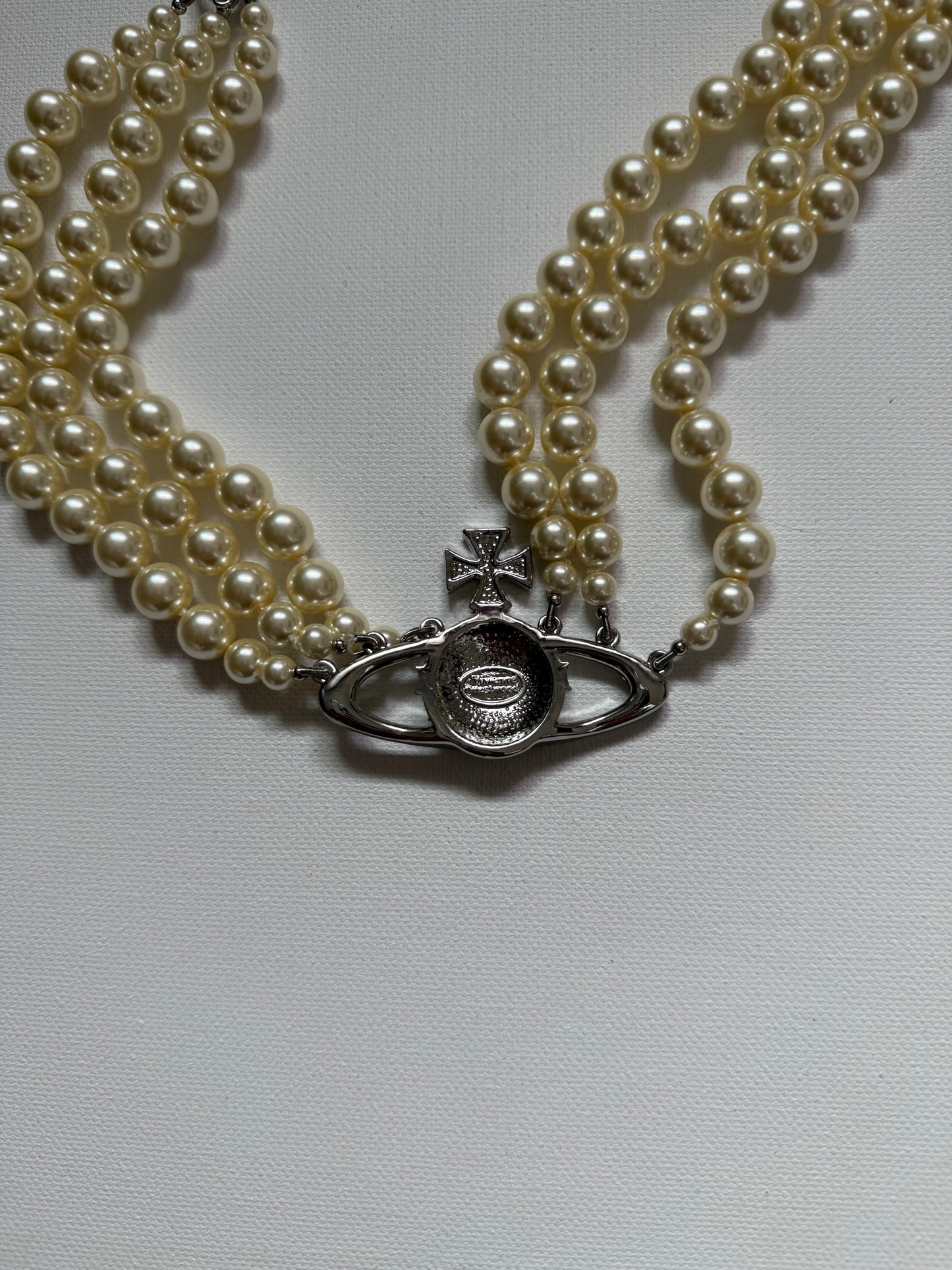 VW Triple Row Pearl Choker Silver Necklace Pre-owned