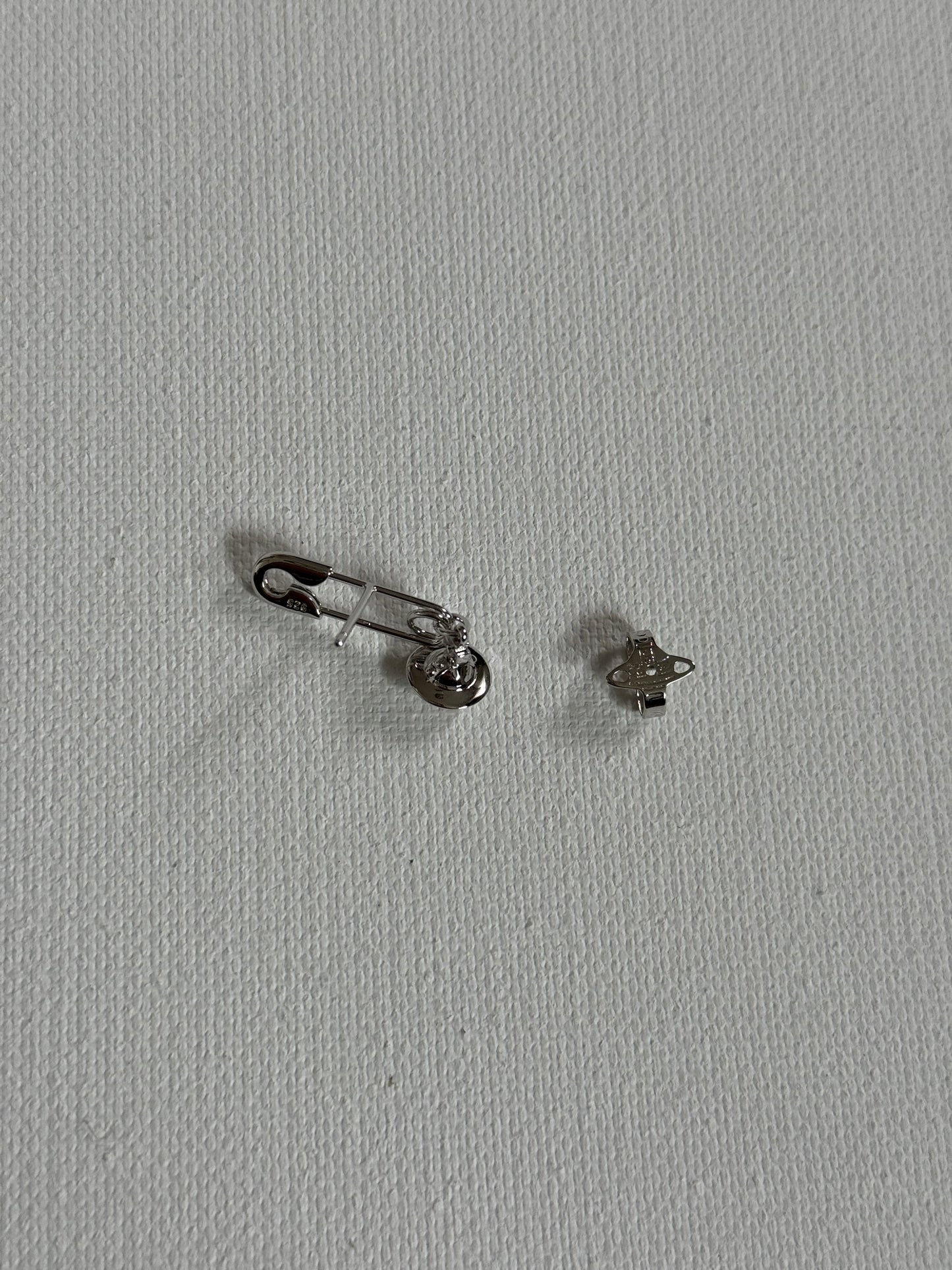 VW Safety Pin 925 Silver Orb Earrings Pre-owned