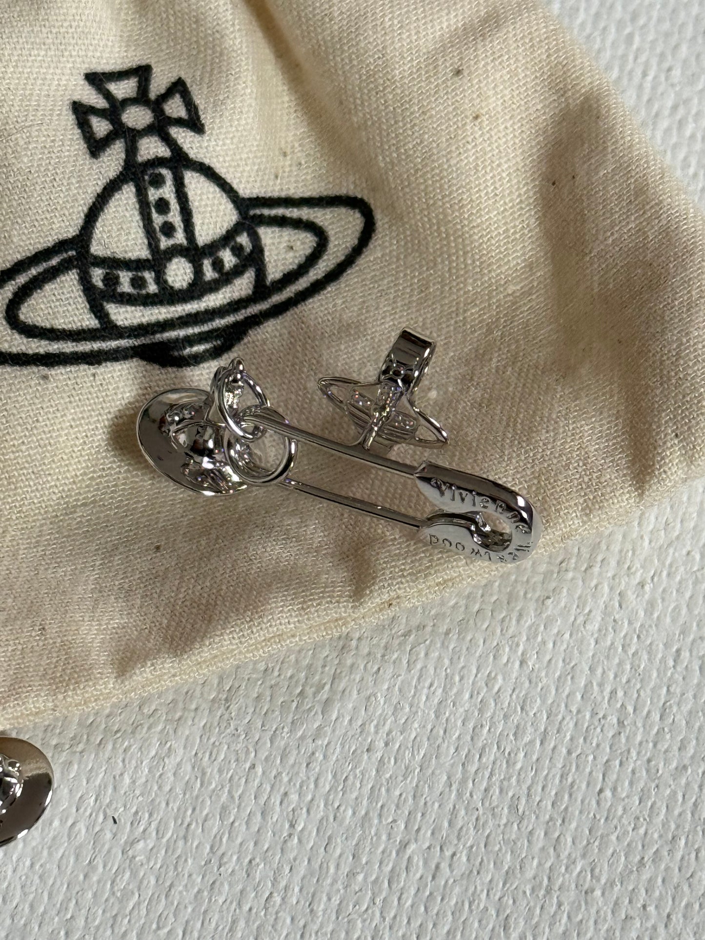 VW Safety Pin 925 Silver Orb Earrings Pre-owned