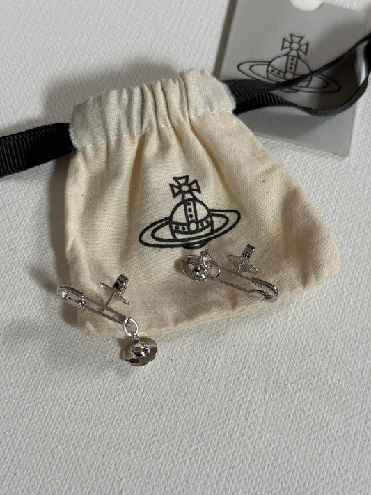 VW Safety Pin 925 Silver Orb Earrings Pre-owned