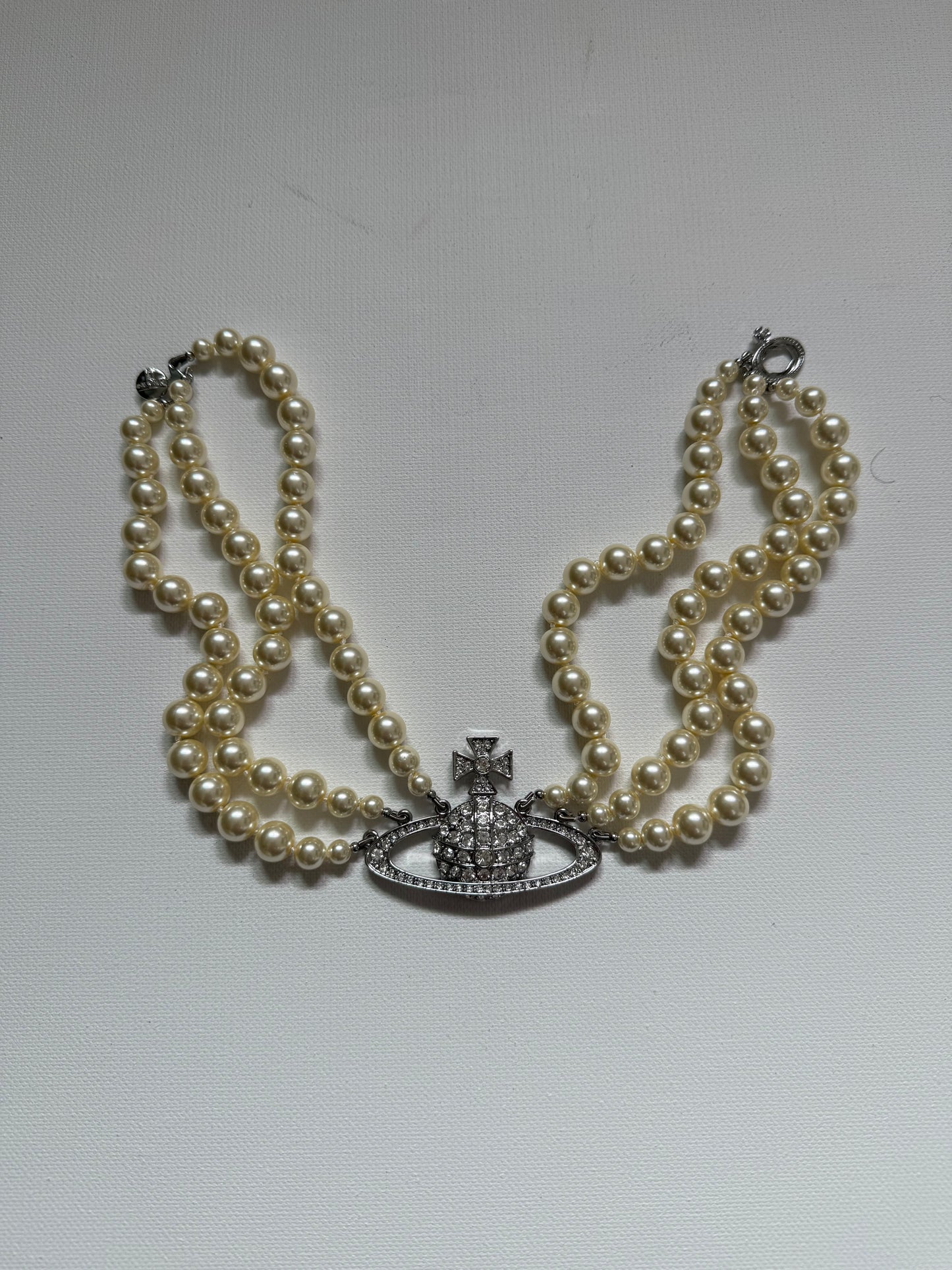 VW Triple Row Pearl Choker Silver Necklace Pre-owned